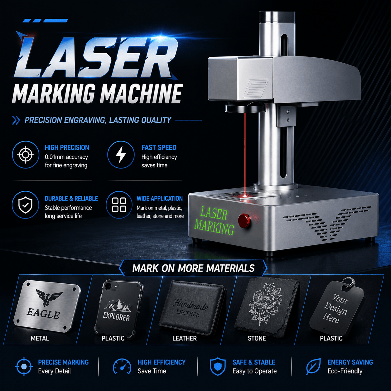DAJA 20W/30W/50W S4 Series Fiber Laser Marking Machines: Commercial and Industrial Portable Engraving Machines Suitable for Engraving on All Metals and Plastics - DAJA